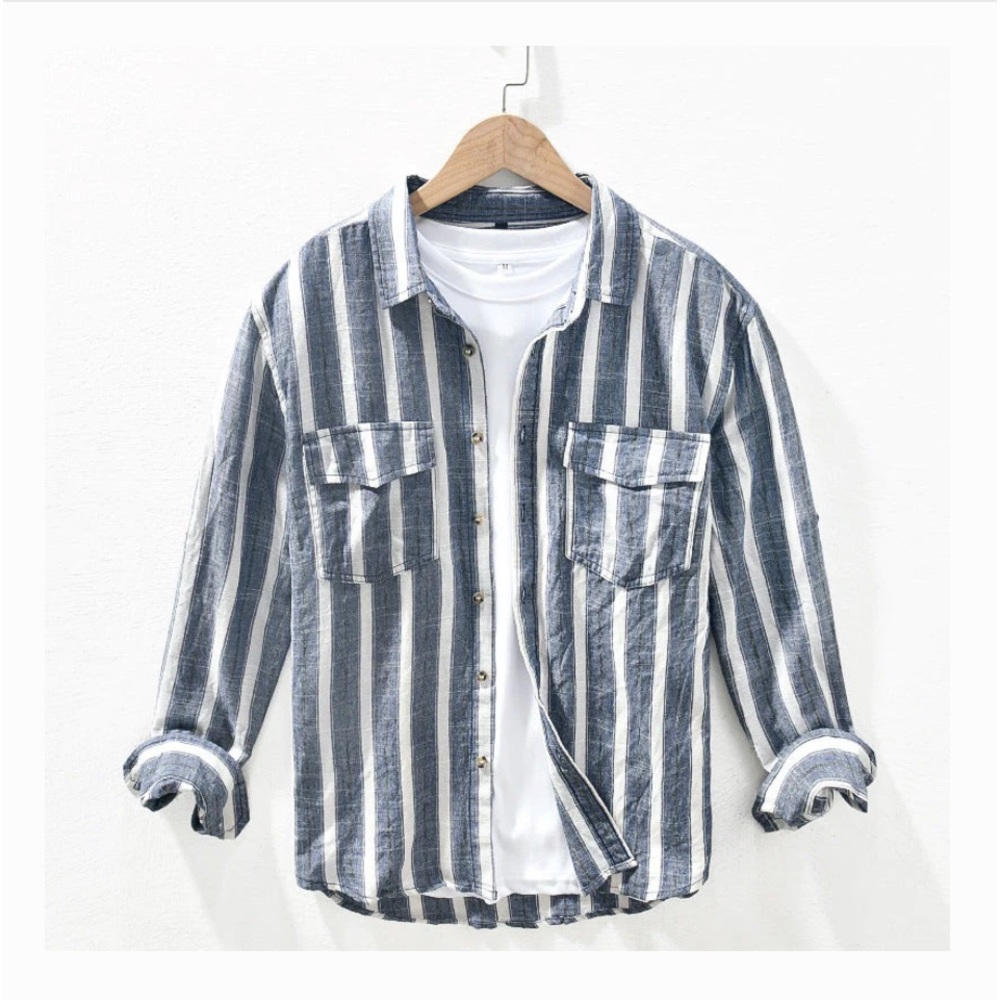 Infinity Loyal Jack Washington Striped Cotton Shirt • Navy Blue • XL